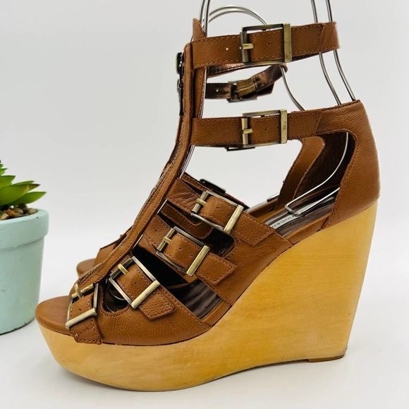 Cynthia Vincent Pacey Gladiator Brown Wedge Size 7.5 - Picture 8 of 16
